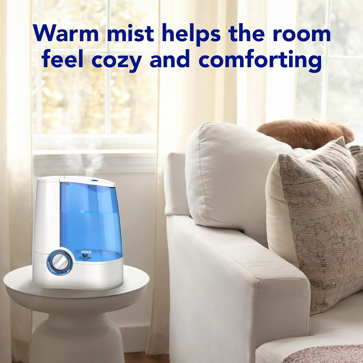 Vicks Warm Mist Humidifier Filter-Free 1-Gal Tank, Auto Shut-Off, Night Light, VapoPad and VapoSteam Compatible - Image 3