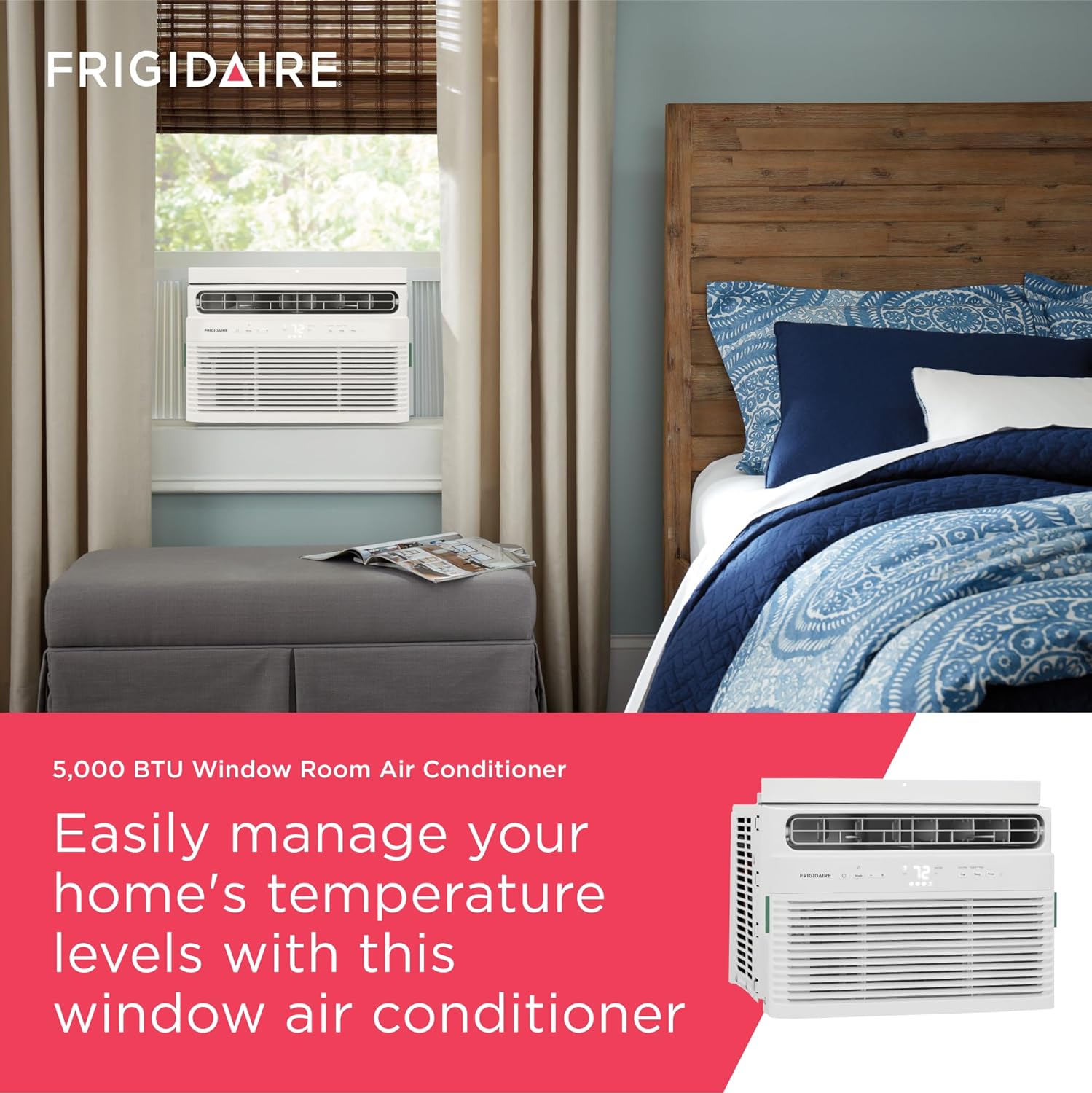 Frigidaire 5,000 BTU Window Air Conditioner with Remote Control, Cools Up to 150 Sq. Ft., Quiet Operation, Eco Mode, 3 Fan Speeds, Auto Restart, White - Image 2
