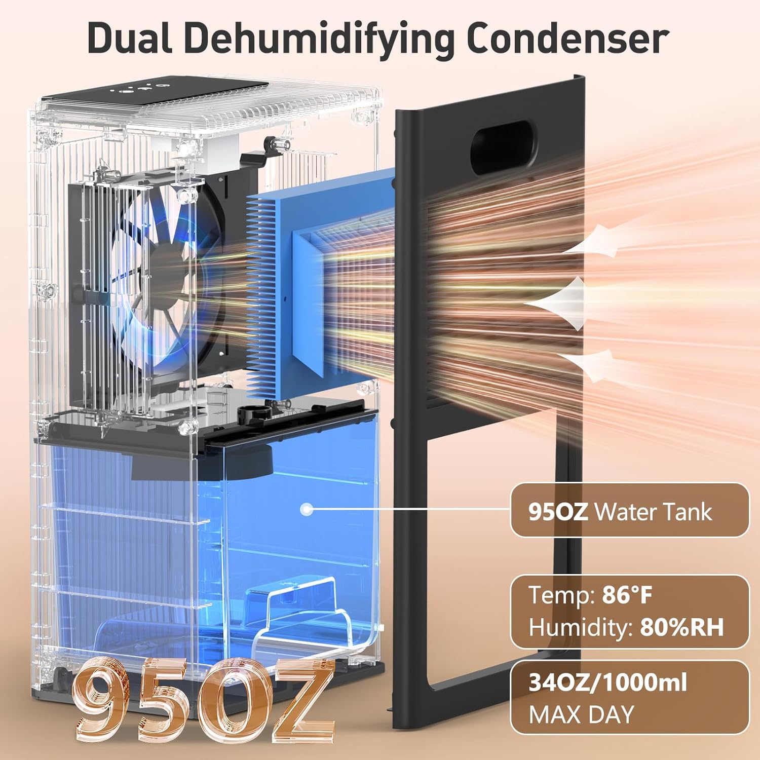 Dehumidifier, 95OZ Dehumidifier for Home 1000 Sq.Ft - Quiet with Auto Shut Off & Relaxing 7 Color Ambient Light,Ideal for Livingroom, Bedroom, Basement(Black) - Image 3