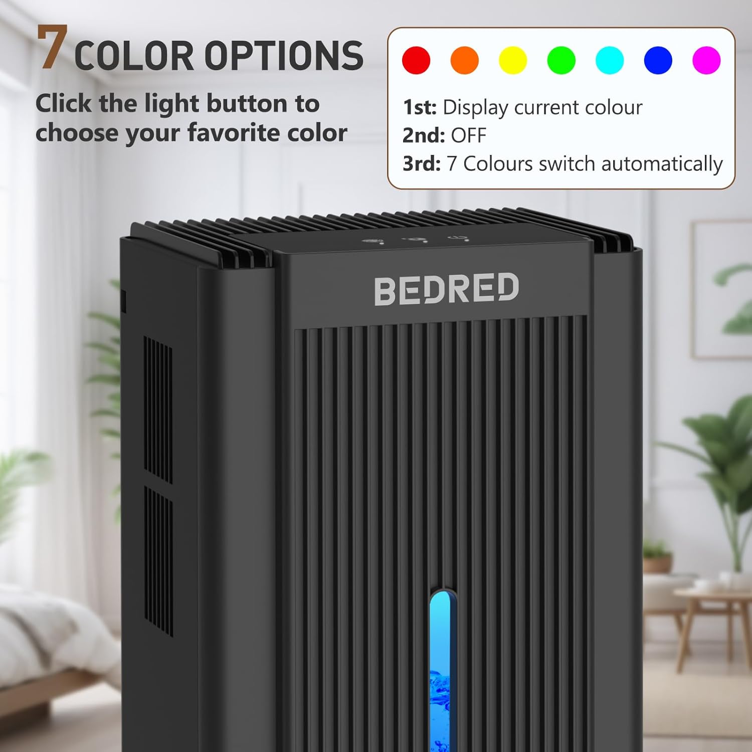 Dehumidifier, 95OZ Dehumidifier for Home 1000 Sq.Ft - Quiet with Auto Shut Off & Relaxing 7 Color Ambient Light,Ideal for Livingroom, Bedroom, Basement(Black) - Image 5