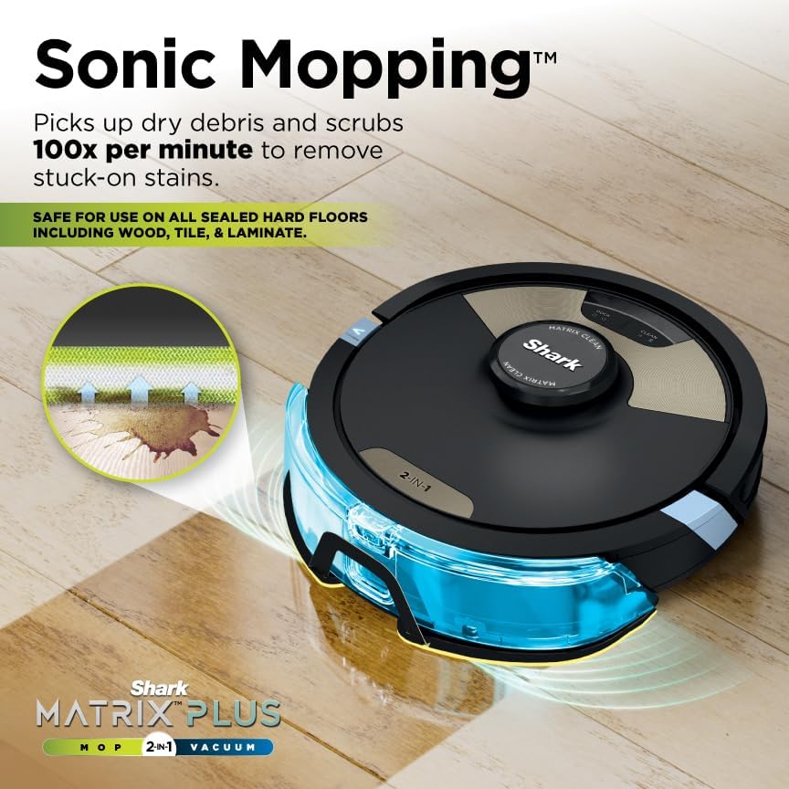Shark Matrix Plus 2in1 Robot Vacuum & Mop with Sonic Mopping, Matrix Clean, Home Mapping, HEPA Bagless Self Empty Base, CleanEdge, for Pet Hair, WiFi, Black/Brass, AV2620WA - Image 3