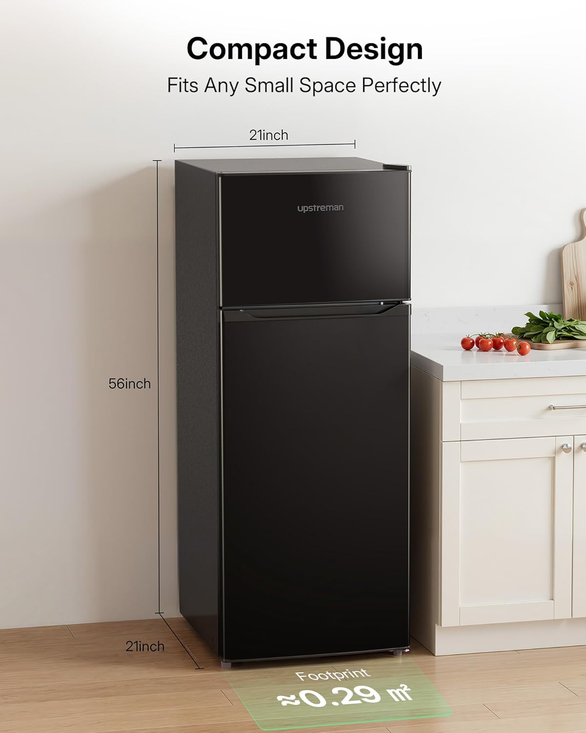 Upstreman 7.7 Cu.Ft. Refrigerator with Freezer, Double Door Fridge, Adjustable Thermostat, Large Capacity, Reversible Door Swing, Refrigerator for Apartment, Office, Dorm, Black(BD75) - Image 2