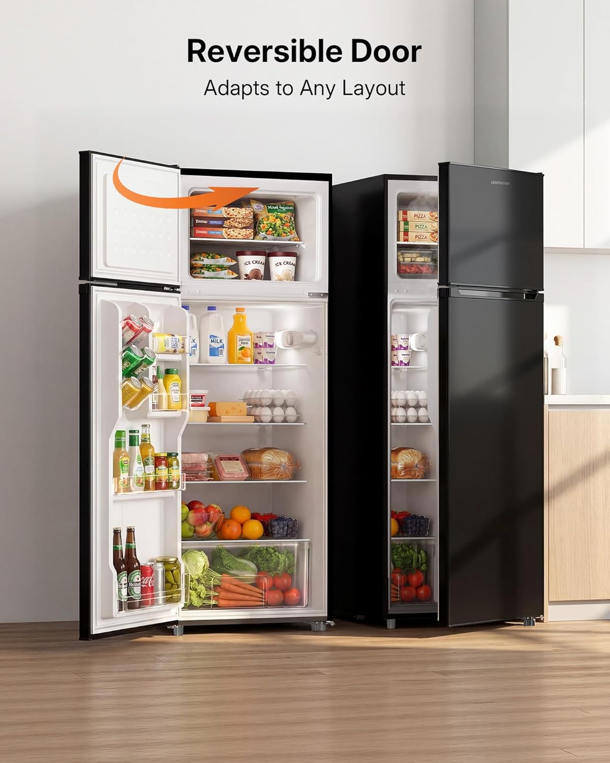 Upstreman 7.7 Cu.Ft. Refrigerator with Freezer, Double Door Fridge, Adjustable Thermostat, Large Capacity, Reversible Door Swing, Refrigerator for Apartment, Office, Dorm, Black(BD75) - Image 8