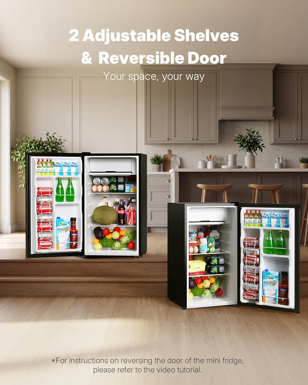 Upstreman 3.2 Cu.Ft Mini Fridge with Freezer, Quiet Efficient Small Fridge, Compact Refrigerator with Adjustable Thermostat, for Dorm, Bedroom, Office, Black-BR321 - Image 5