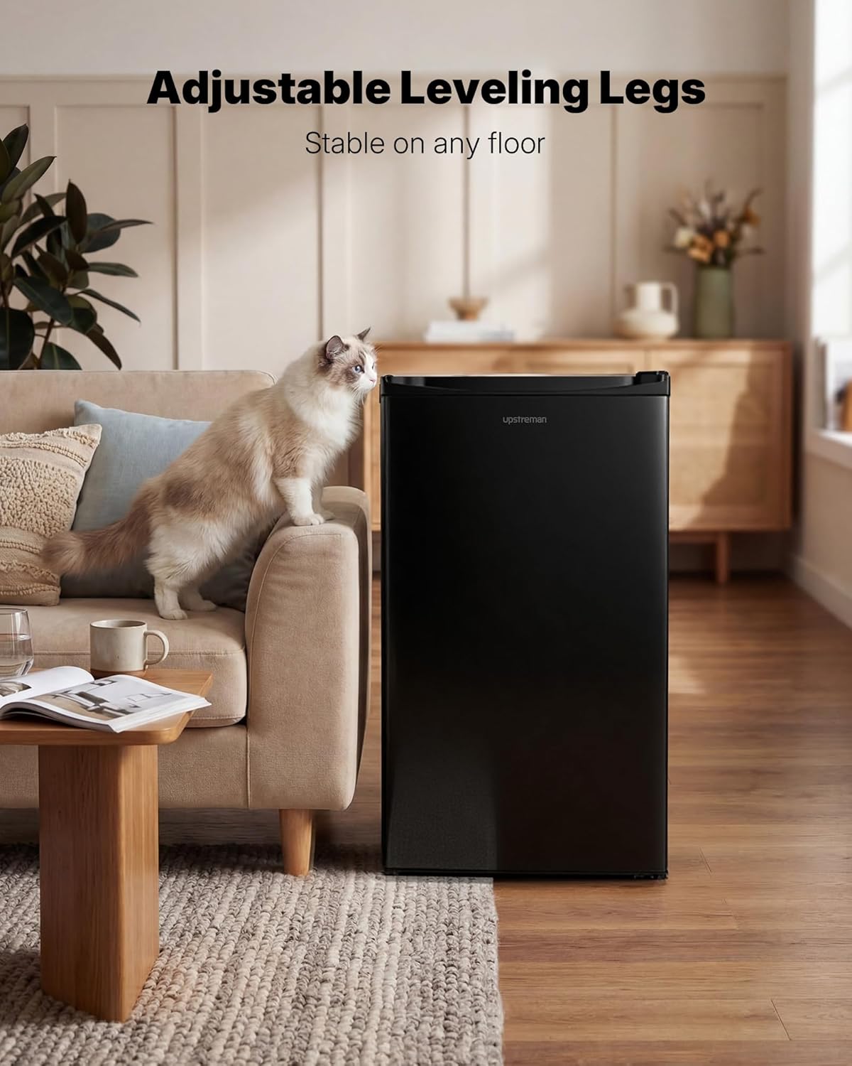 Upstreman 3.2 Cu.Ft Mini Fridge with Freezer, Quiet Efficient Small Fridge, Compact Refrigerator with Adjustable Thermostat, for Dorm, Bedroom, Office, Black-BR321 - Image 6