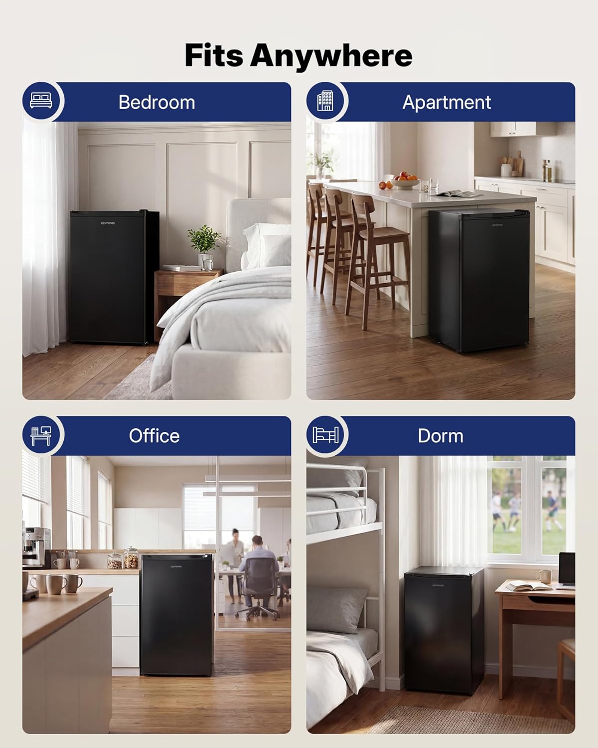 Upstreman 3.2 Cu.Ft Mini Fridge with Freezer, Quiet Efficient Small Fridge, Compact Refrigerator with Adjustable Thermostat, for Dorm, Bedroom, Office, Black-BR321 - Image 8